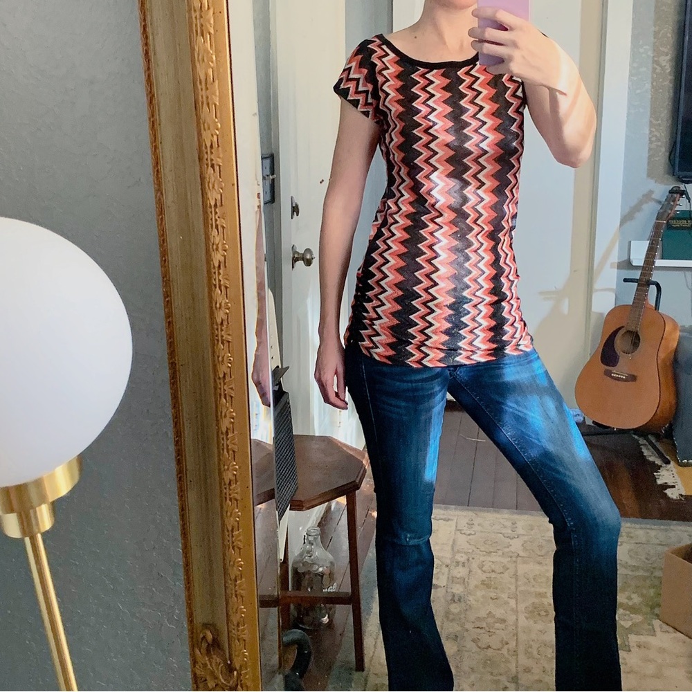 Ruched Side Chevron Sheer top Tunic Medium